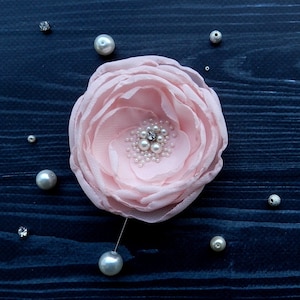 Pale pink silk flower brooch, Fabric flower lapel pin, Spring flower brooch, Silk flower brooch pin, Romantic brooch, Mother gift