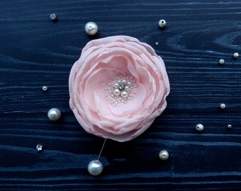 Pale pink silk flower brooch, Fabric flower lapel pin, Spring flower brooch, Silk flower brooch pin, Romantic brooch, Mother gift