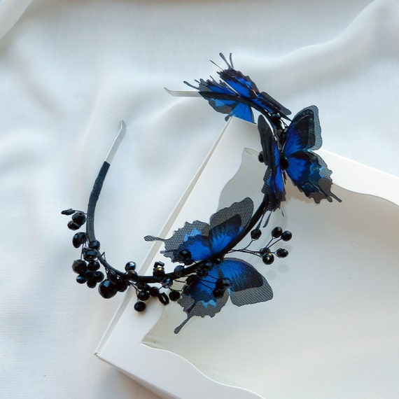 Blue Butterfly Hair Band Floral Tiara Flower Girl Butterfly