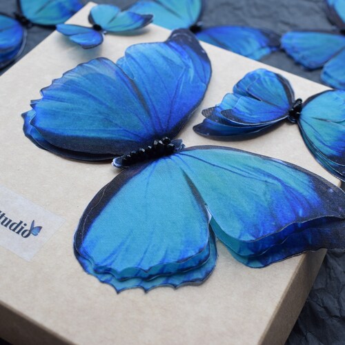 Silk Blue Butterflies Extra Large Dress Decoration Applique Etsy