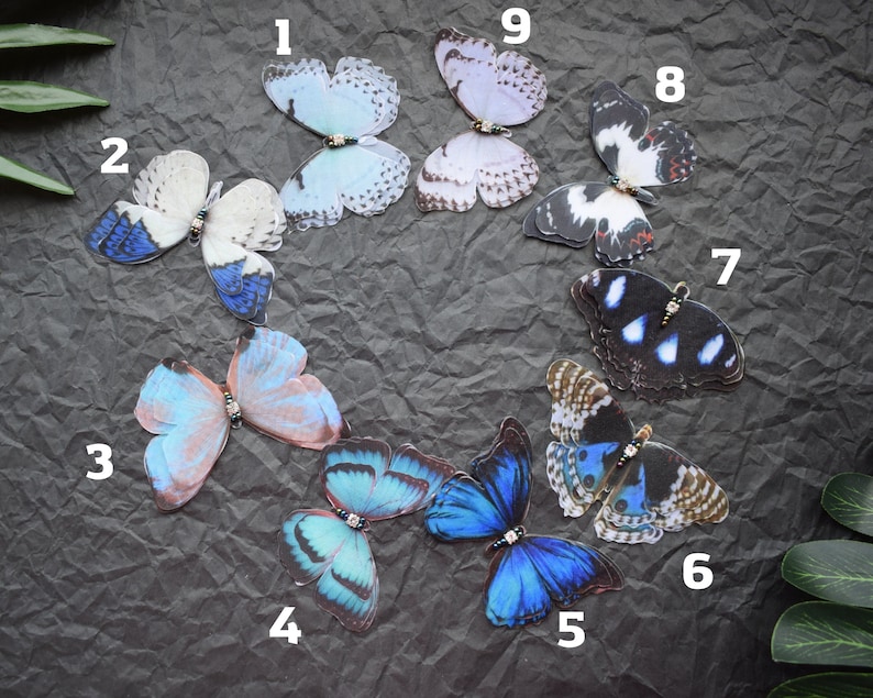 Silk blue butterflies hair clips with three-layer wings something blue hair accessories for bride image 2