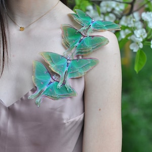 Silk luna moth hair clips with 3d double-layer wings hair accessories for women and girl gift image 8