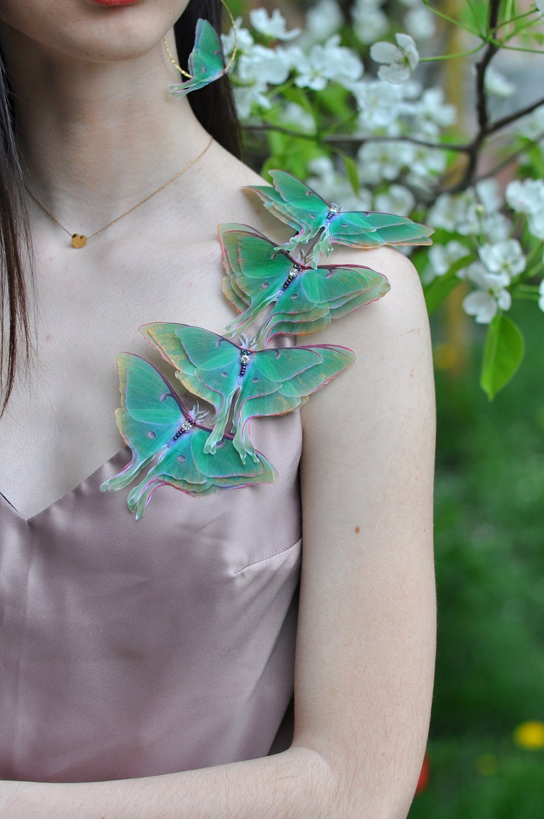 Silk luna moth hair clips with 3d double-layer wings hair accessories for women and girl gift image 8