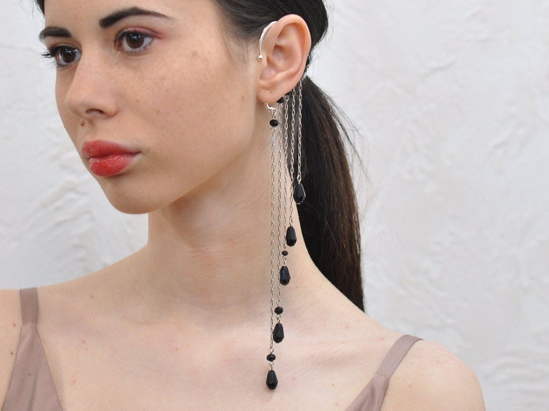Ear Cuff No Piercing Crystals Extra Long Ear Climber Earrings Etsy