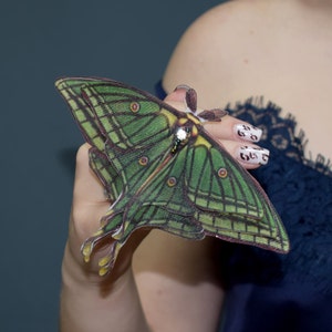Spanish Silk Luna Moth butterfly hair clips lapel pins brooch jewelry for women and girl gift