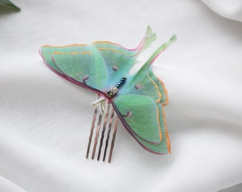 Silk luna moth hair comb with 3d three layers wings - luna hair comb and earrings set accessories for women and girl gift