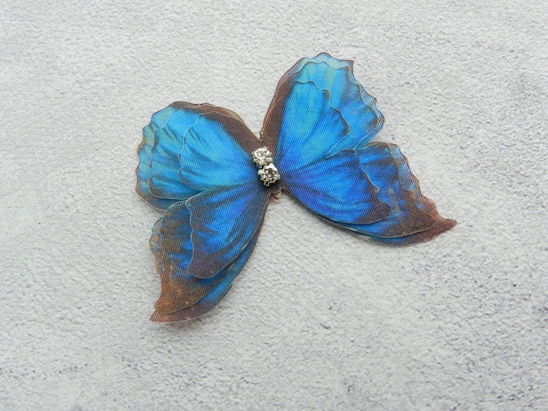 Silk blue butterflies hair clips with three-layer wings something blue hair accessories for bride image 9