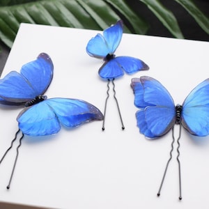 Algo azul para la novia Horquillas para el pelo de mariposa azul cobalto Alas móviles Joyas de boda