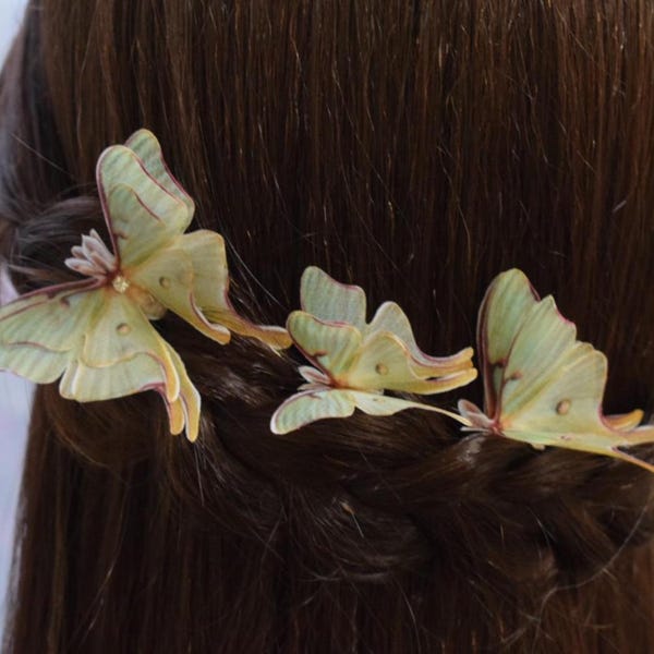 Olive Luna Moth Hair Pins Layered Wings Silk Fairy Butterfly Accessories
