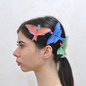 Silk luna moth hair clips pins or comb with 3d double-layer wings hair accessories for women and girl gift image 7