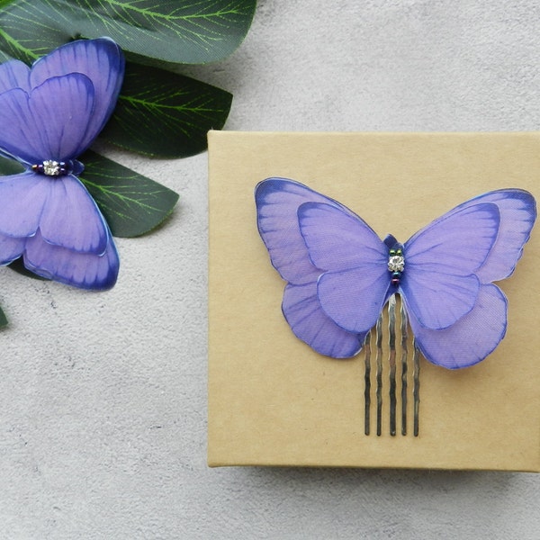 Épingles ou broches papillon en soie violette, ailes 3D à trois couches
