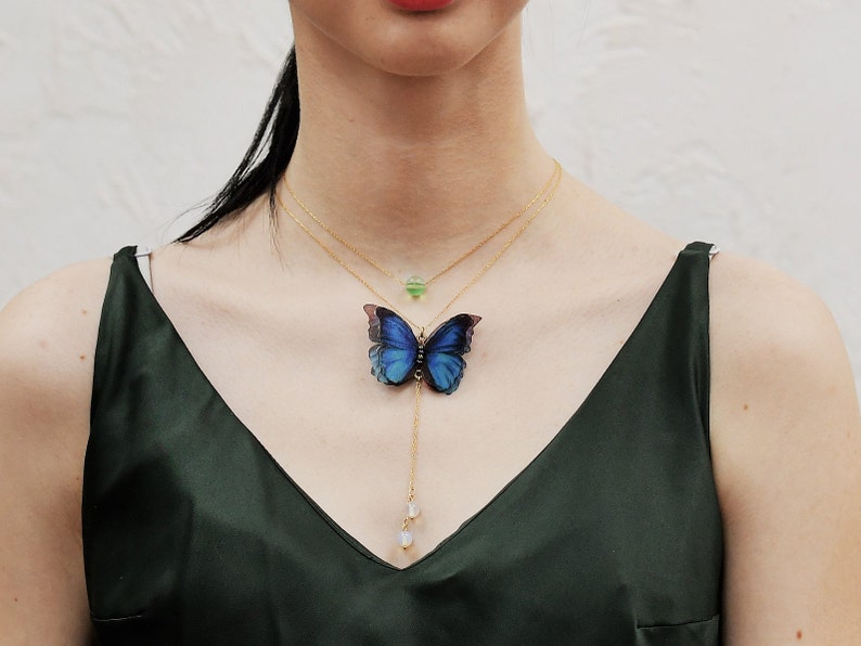 Download Silk butterfly moonstone layered necklace set Blue red or ...