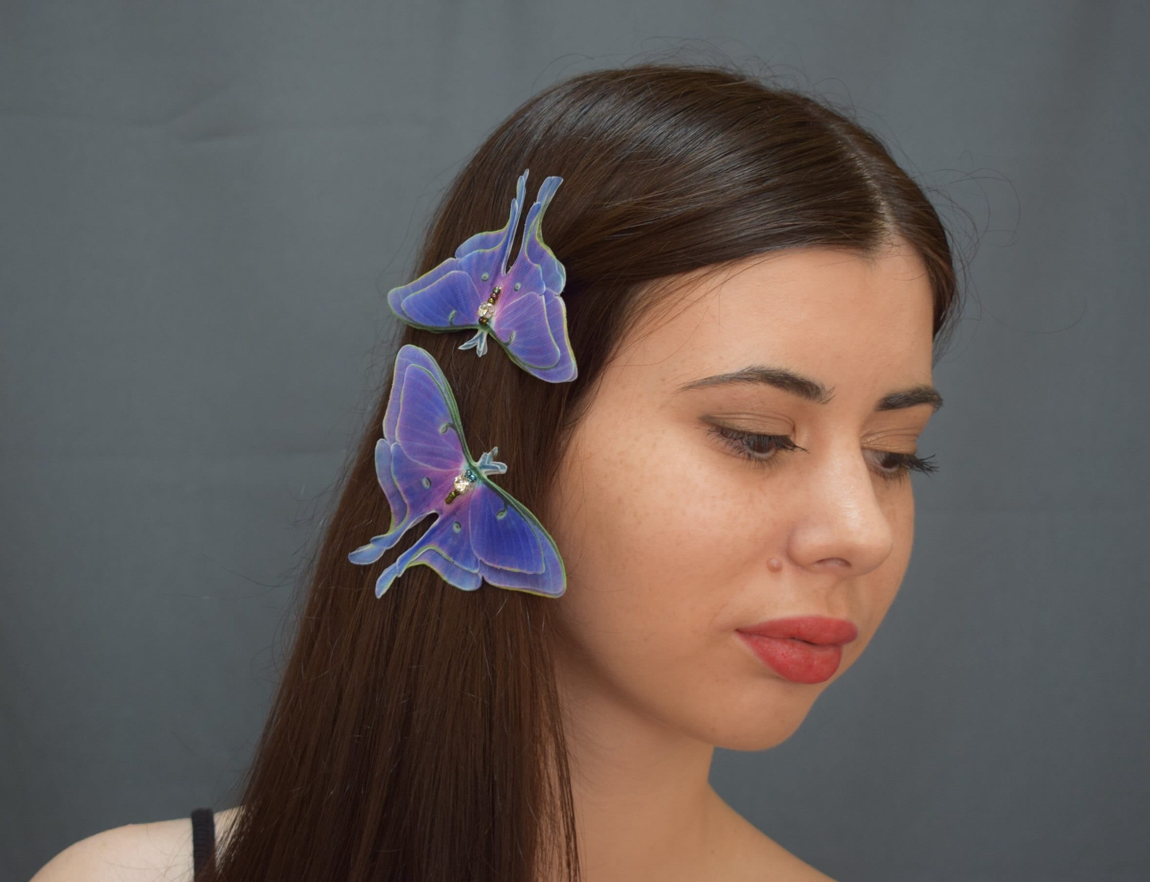 Crystal Dragonfly Hair Clip - Purple Accent-Handmade Magical Dragonfly Hairpin with Purple Austrian Crystals  main image 3