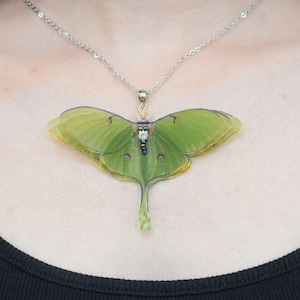 Silk luna moth pendant necklace handmade organza women accessories delicate gift for her