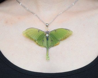 Silk luna moth pendant necklace handmade organza women accessories delicate gift for her
