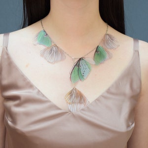 Luna moth necklace lightweight silk butterfly wings jewelry for woman