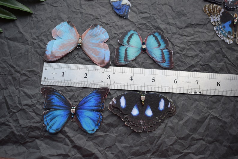 Silk blue butterflies hair clips with three-layer wings something blue hair accessories for bride image 3