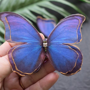 Silk butterfly jewelry bright purple hair clips pins or brooch moving wings