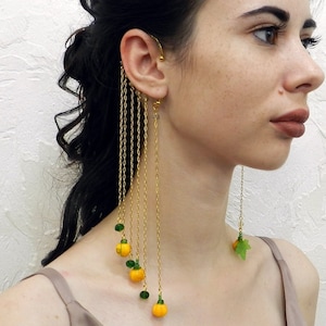 Ear cuff no piercing pumpkin or mushrooms extra long ear climber earrings