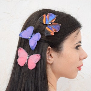 Silk butterflies hair clips or hair pin with three-layer wings hair accessories for women