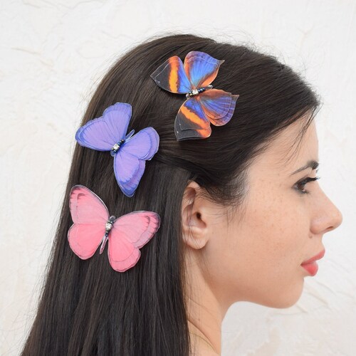 Silk Butterflies Hair Clips or Hair Pin With Threelayer Wings Etsy