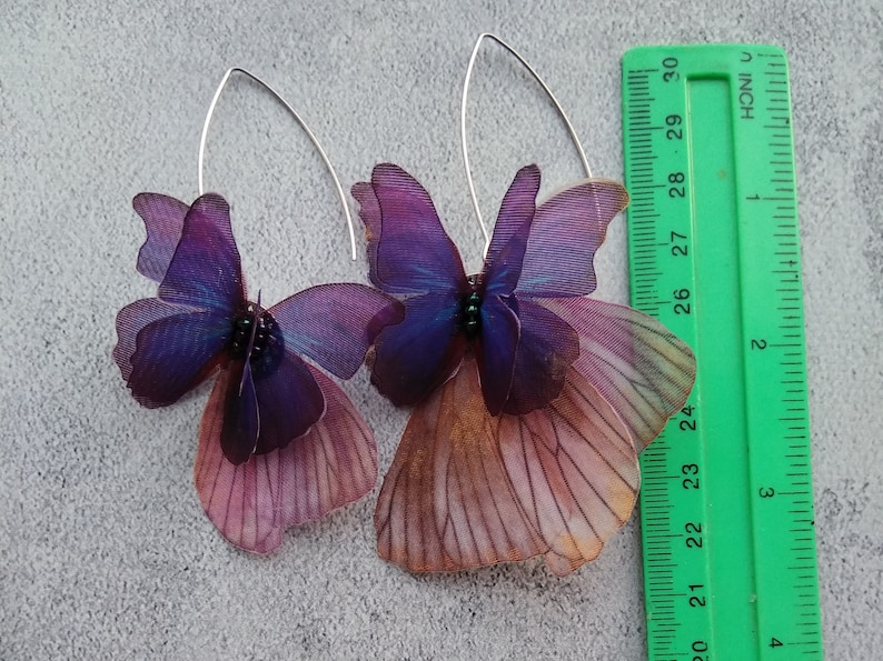 Silk butterflies moving wings drop earrings with luna moth wings woman accessories gift for her image 8