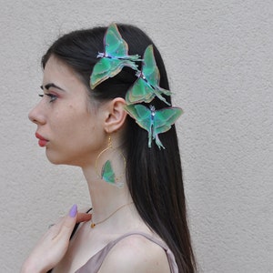 Silk luna moth hair clips with 3d double-layer wings hair accessories for women and girl gift image 10