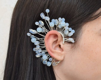Punho de orelha delicado sem piercing com pedras da lua - brincos de alpinista para presente feminino