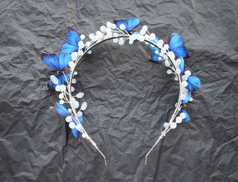 Luna moth butterfly hair piece moonstone crystals and silver wire headband image 7