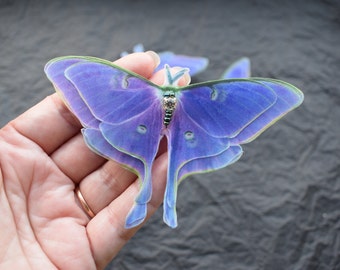 Silk purple luna moth hair clips with 3d wings hair jewelry for women and girl gift