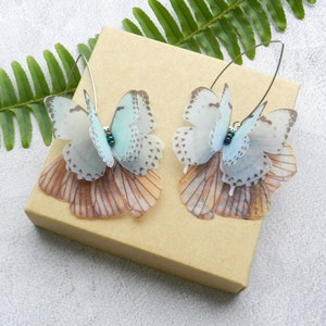 Silk butterflies moving wings drop earrings with luna moth wings woman accessories gift for her image 9