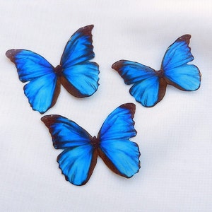 Silk Butterfly Applique Handmade Jewelry Making - Blue Butterfly Wings Wall and Wedding Decor 10 Pieces