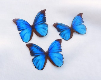 Apliques de mariposa de seda para joyería artesanal - Alas de mariposa azules para decoración de pared y bodas (10 piezas)