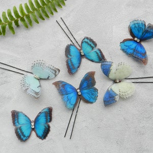 Silk blue butterflies hair clips with three-layer wings something blue hair accessories for bride image 5