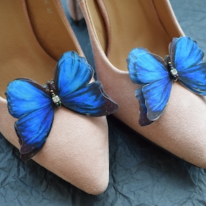 Bridal blue butterfly shoe clips with rhinestones