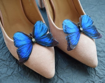 Bridal blue butterfly shoe clips with rhinestones