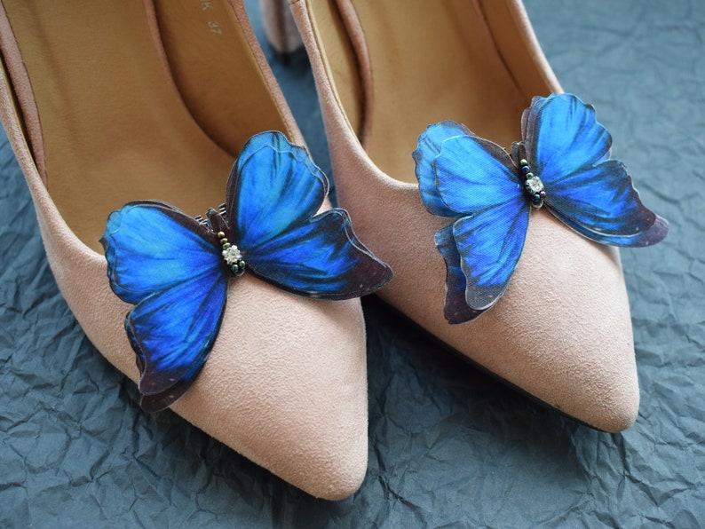 Bridal blue butterfly shoe clips with rhinestones image 1