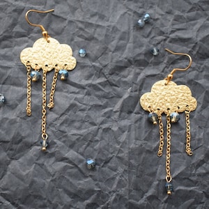 Goldene Wolke Tropfen Ohrringe mit Ketten und Regentropfen Kristalle Sommer Schmuck für Mädchen