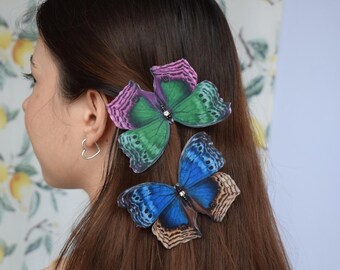 Colorful butterfly silk hair clips pins or brooch moving wings lightweight jewelry for woman gift