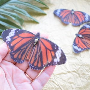 Monarch butterfly hair clip or lapel pin brooch - Orange silk lightweight woman&#39;s jewelry gift for her