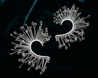 Brincos de cristal sem piercing com contas de pedras da lua - brincos de escalada de orelha envolventes para presente feminino