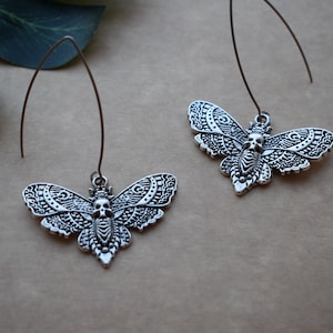 Silver Death Head Moth Butterfly Drop Earrings - Women&#39;s Jewelry