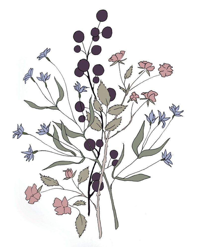 Botanical Line Drawing Wild Flower Bouquet Modern Minimal & Simple ...