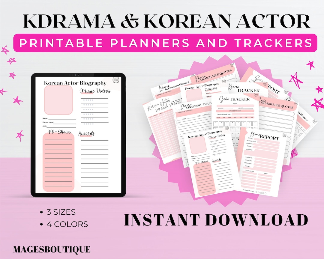 Kdrama Printable Planner Journal, Korean Actor Printable Planner and