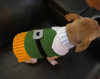 Crocheted Elf Dog Sweater: Holiday Costume, Four Sizes