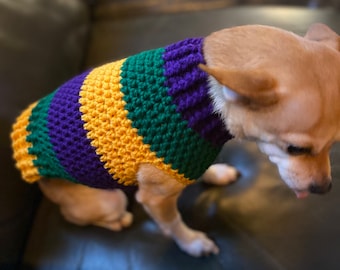 Fun Mardi Gras Dog Sweater Available in Four Sizes