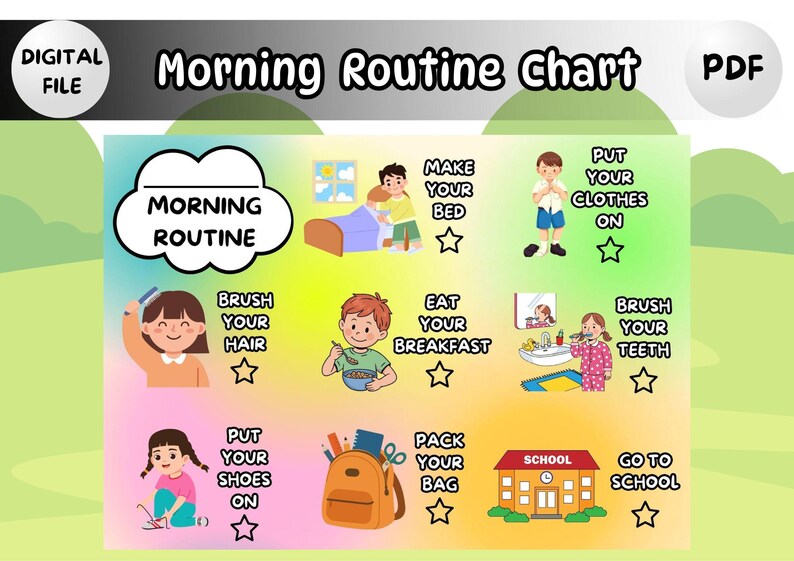 Colorful Morning Routine Background Kids Morning Routine Chart Printable - Instant Download PDF - Etsy