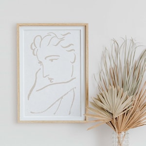 Desert Dreamer Art Print, Printable Bedroom Wall Art, Bedroom Art Print, Henri Matisse Inspired wall decor, Beige abstract portrait wall art