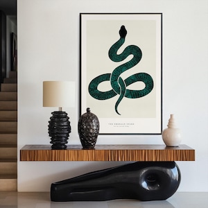 Printable Wall Art, Living Room Wall Art Print, Boho Art Print, Emerald Snake Wall Decor, Modern Art Mid Century Art Gallery Wall, Snake Art
