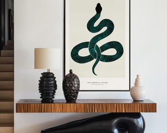 Emerald Snake Print: Boho Mid Century Modern Wall Art (Digital Download